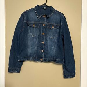 Supplies Women’s Dark Wash Distressed Buttoned Jean Jacket Large